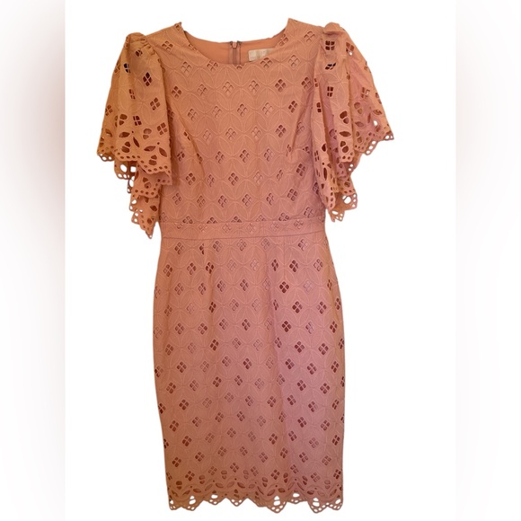 Rachel Parcell Blush Pink Eyelet Lace Flutter Sleeve Midi Dress Size 8 - Picture 2 of 8